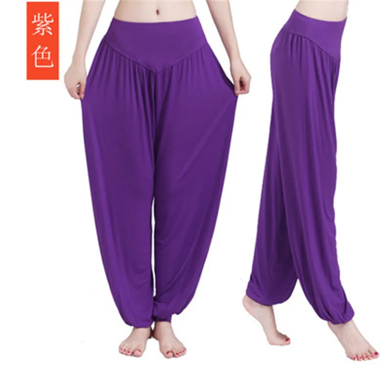Лидер продаж широкие брюки для йоги размера плюс S M L XL XXL XXXL Для женщин свободные штаны длинные штаны для йоги, танцев спортивная мягкая обработанная вискоза, домашние штаны - Цвет: purple