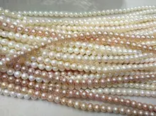 AA full strand 16″ Natural Freshwater Cultured Pearl jewlery WHITE pink grey Round Beads June birthstone brides bridal Beads 3-1