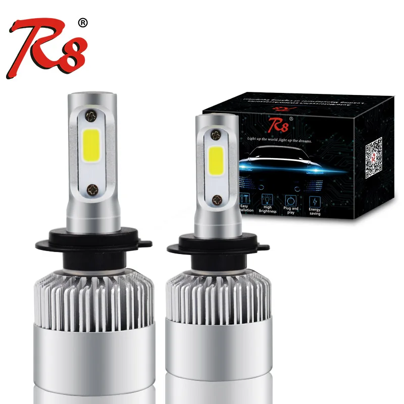 

R8 Factory Drop Ship Auto Led H7 Headlight H13 9005 HB3 9006 HB4 H4 Car Bulb 6500K COB Chip 36W 8000LM With Fan H8 H11 Fog Lamp