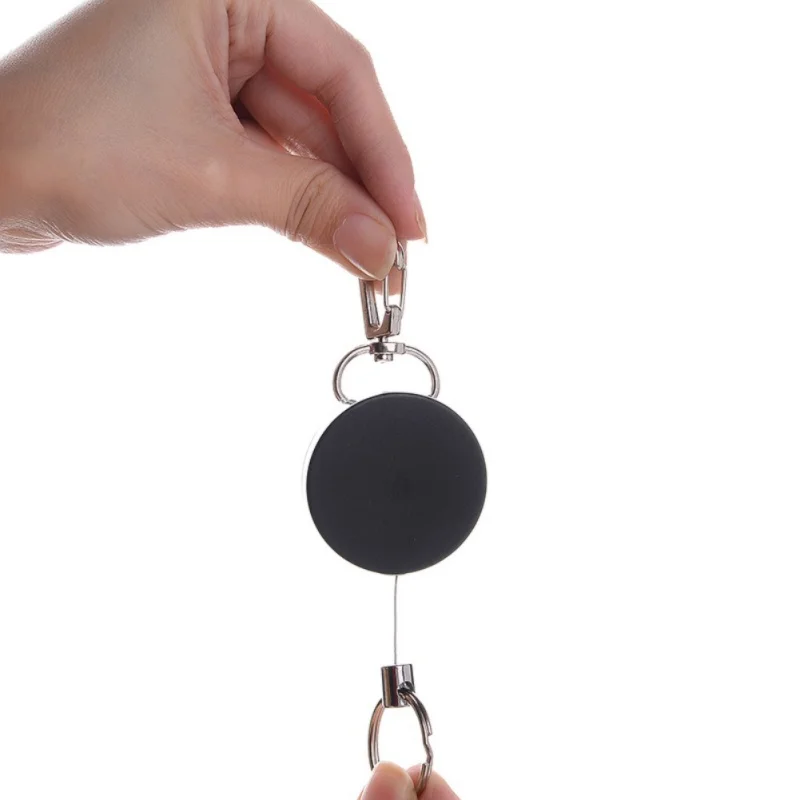 

1 pcs All metal easy pull buckle 4 cm high resilient silver color telescopic rope key ring anti lose anti-theft stretch Keychain