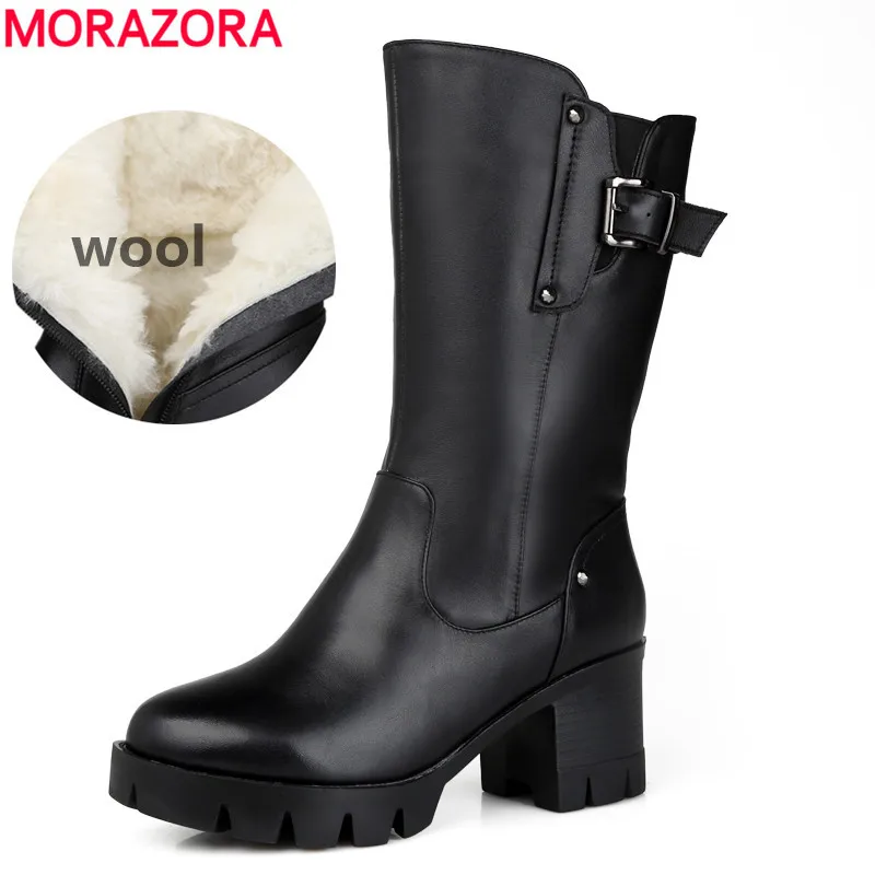 MORAZORA Russia warm genuine leather snow boots women natural real wool