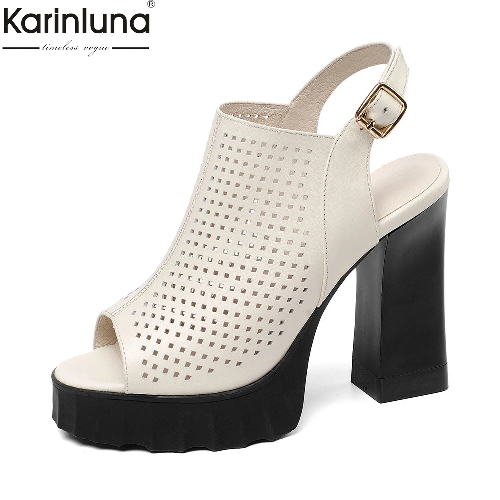 

Fashion Summer Sandals 2019 Genuine Leather Ladies High Heels Platform Hollow Shoes Woman sexy Party Ol Shoes