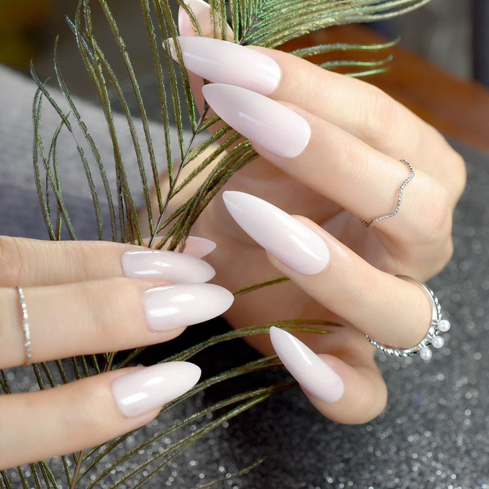 138 20 De Réductionfaux Ongles Extra Longs Pointus Mode Plastique Rose Nu Ongles Pleins Conseils De Manucure Brillants Avec Autocollant De