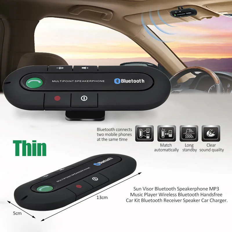 Bluetooth Car Kit Speakerphone Handsfree Wireless Speaker Phone Mic for