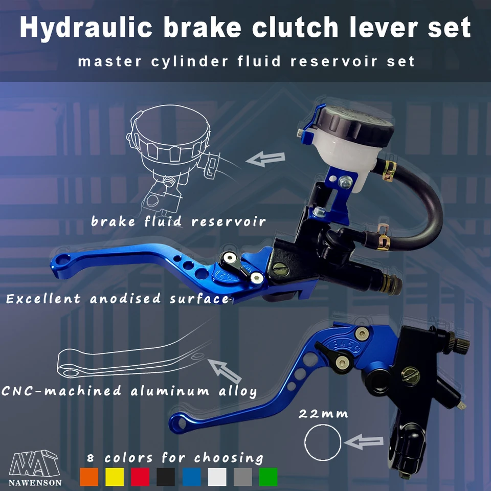 Blue 22mm Universal Motorcycle Brake Clutch Master Cylinder Lever Set Motorcycle Brake Lever Master Cylinder 1 Pair 7//8