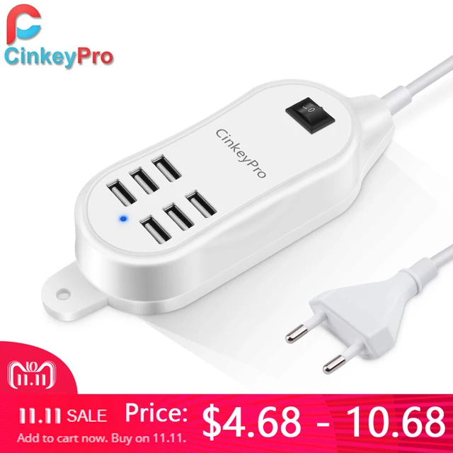 Best Offers CinkeyPro USB Charger 6-Ports EU Plug Mobile Phone Adapter 15W 3A Wall Dock For iPhone X 8 iPad Samsung Tablet Charging Device