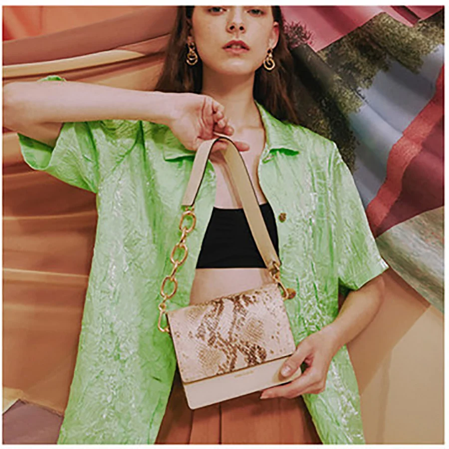 

Fashion Snake Parttern Handbags Women Pu Leather Alligator Shoulder Bags Width Strap Chain Ladies Hand Bags Woman Flap Bolsa New