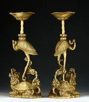 

christmas decorations for home+ Metal Crafts A PAIR OF ORIENTAL CHINESE CARVED BRASS CANDLE STICK-CRANE STATUES