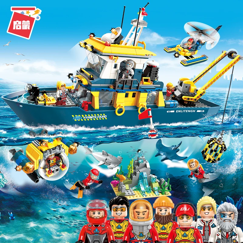 

Deep Sea Mission Exploit Submarine Building Blocks Compatible LegoING City Diving Spar Shark Blocks Bricks Kids Educational Toys