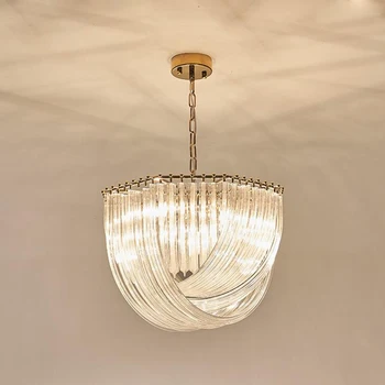 

Light luxury personality glass bend crystal restaurant postmodern chandelier American country villa designer living room lamps
