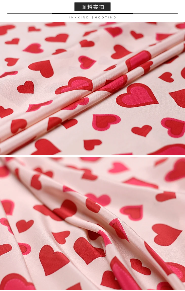 12momme розовое сердце Печатный крепдешин шелк тутового шелкопряда летнее платье рубашка DIY Одежда ткани