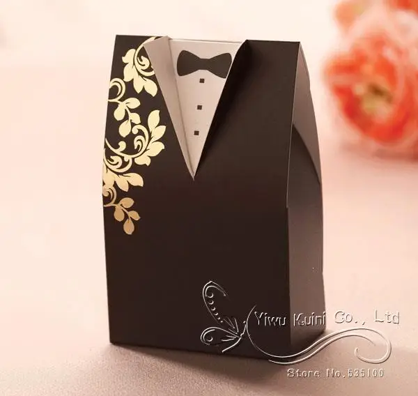 100 шт./лот Жених и невеста коробка конфет на свадьбу красные, черные Цвет для свадебных украшений свадебное платье и смокинг дизайн