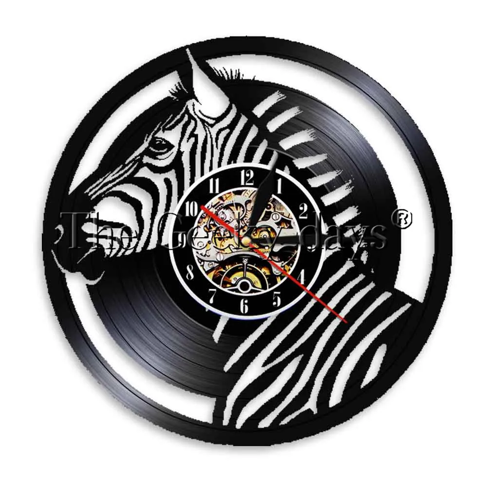 

1Piece Zebra Head Led Wall Lamp Wall Clock Safari Wall Decor Realistic Zebra Vinyl CD Disc Record For Animals Lover Gift