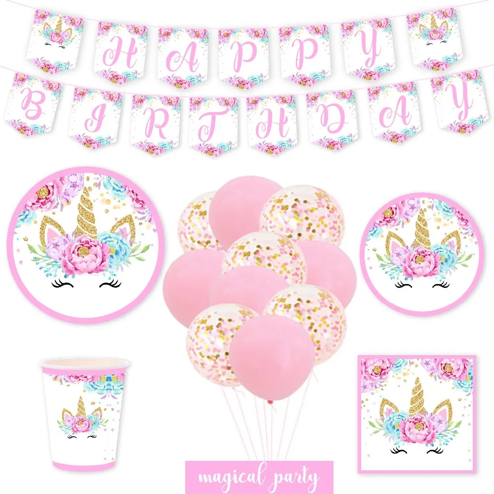

Omilut Unicorn Party Napkin Paper Hats Plates Cups Tablecloth Balloons 1st Birthday Decoration Kids Party Wedding Decor Supplies