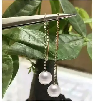 

free shipping >>>>noble jewelry NEW AAA 9-10mm Freshwater White round Drop Pearl Earring