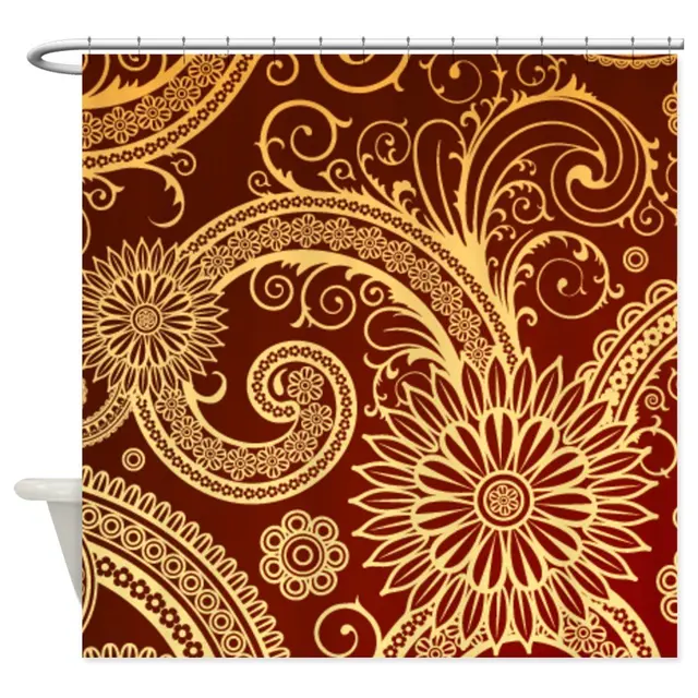 Red And Gold Fl Swirls Shower Curtain Decorative Fabric Red And Gold Fl Swirls Shower Curtain Decorative Fabric Bath Products Bathroom Decor With