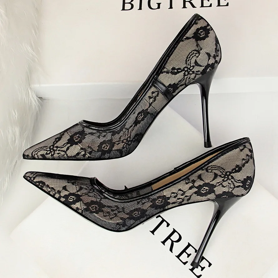 

Women High Heels Shoes Women Pumps Black Lace Wedding Shoes Pointed Toe Sexy Stiletto Classic Pumps New Women Heels Ladies Shoes