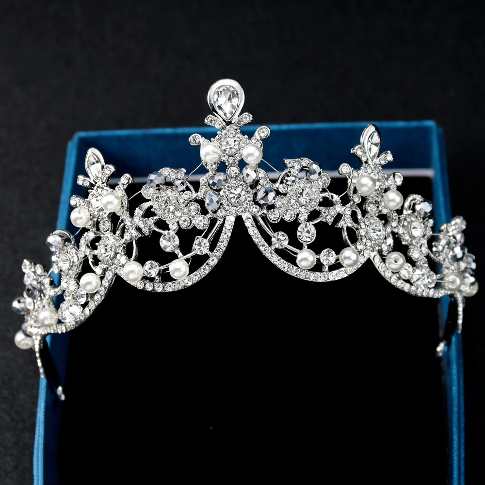 TREAZY Мода золото/серебро Цвет с жемчугом и кристаллами Свадебная Диадемы короны Pageant День рождения свадебные аксессуары для волос для Для женщин