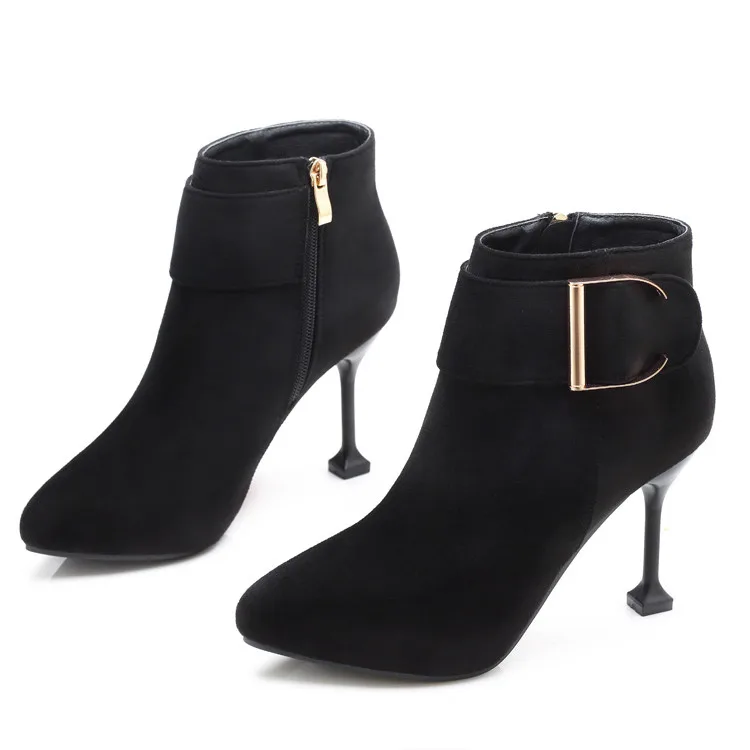 

2019 Women Ankle Boots Flock Leather Black Color Pointed Toe Zip Autumn Winter Warm Ladies Martin Boots Shoes CH-B0067