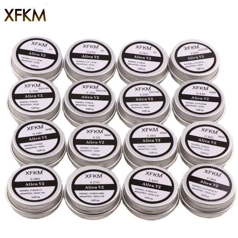 Новинка XFKM NI80 A1 SS316L 10 шт./лот готовая катушка ALIEN V2 проволочные катушки