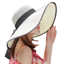 FLV 2019 Для женщин большой край соломенная Солнцезащитная шляпа гибкие широкие поля Шапки Новый бантом складной пляжный Кепки Бесплатная