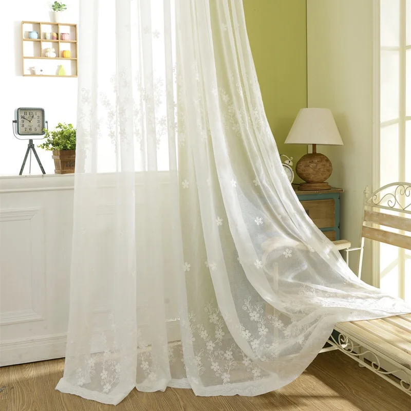 

Bedroom Sheer Curtains European White Fancy Embroidered Voile Curtains for Living Room Tulle Window Curtains