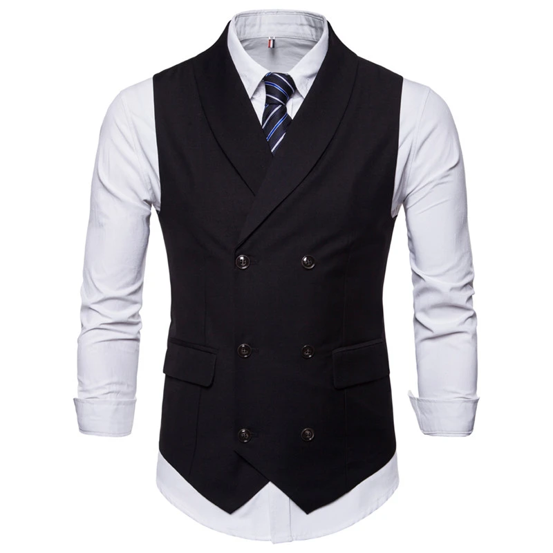 Riinr Brand New Sleeveless Jacket Waistcoat Men Suit Vest Fashion Male British Style Cotton Blends Double Breasted Vintage Vests