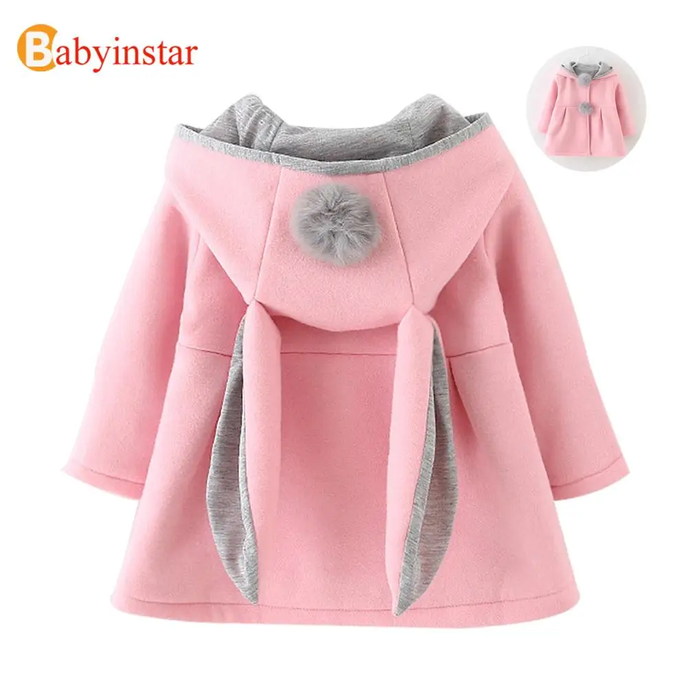 Goedkoop Schattige Konijn Oor Hooded Baby Meisjes Jas Nieuwe Herfst Tops Kids Warme Jas Bovenkleding Jas Kinderen Babykleding meisje Jassen
