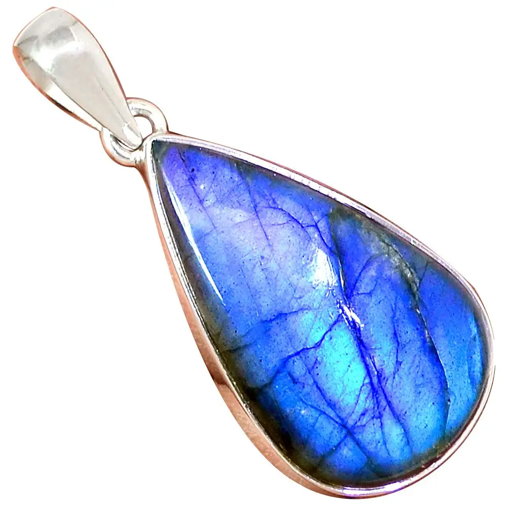 

Genuine BLUE FIRE LABRADORITE Pendant 925 Sterling Silver, 51 mm, MHBAP5960