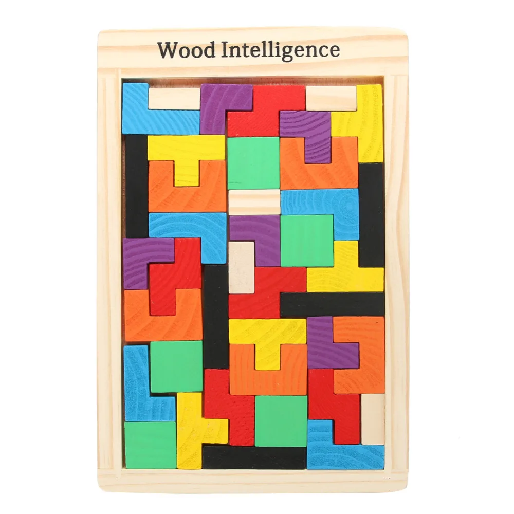 Wooden Tangram Brain Teaser 3D Puzzle Toy Tetris Preschool Magination Intellectual Educational Kids Toy Colorful Jisgaw