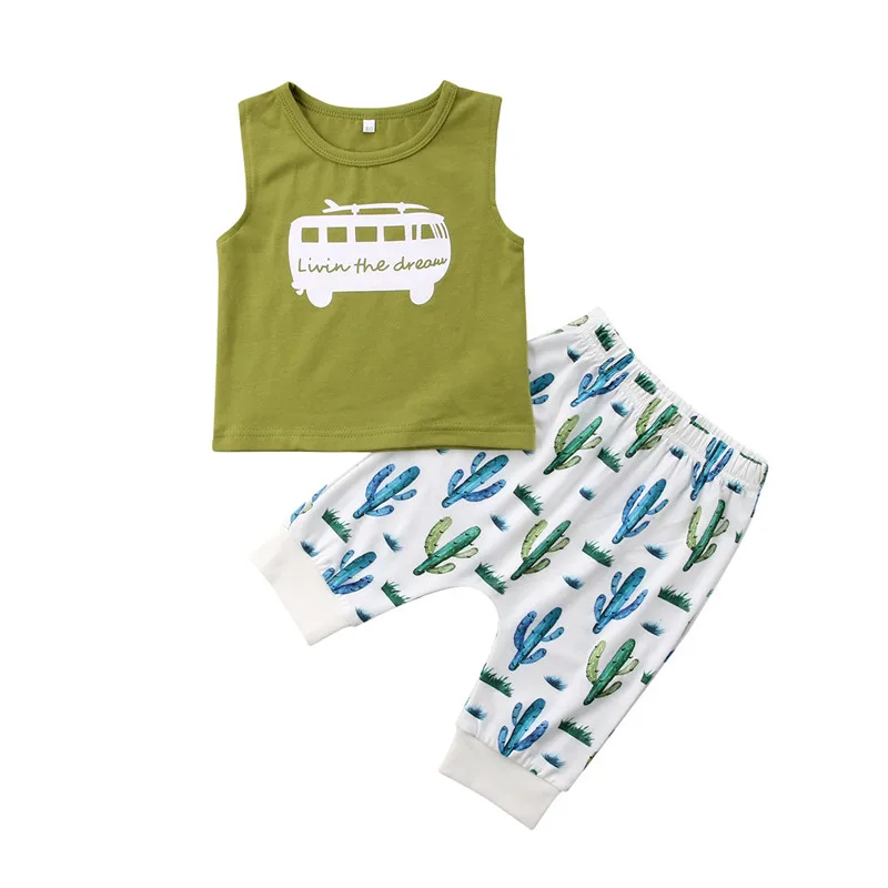 

Newborn Children Baby Boys Girl Clothes Set Sleeveless Round Neck T-shirt Cactus Pants Boy Girl Clothing Sunsuit Outfit 2PCs