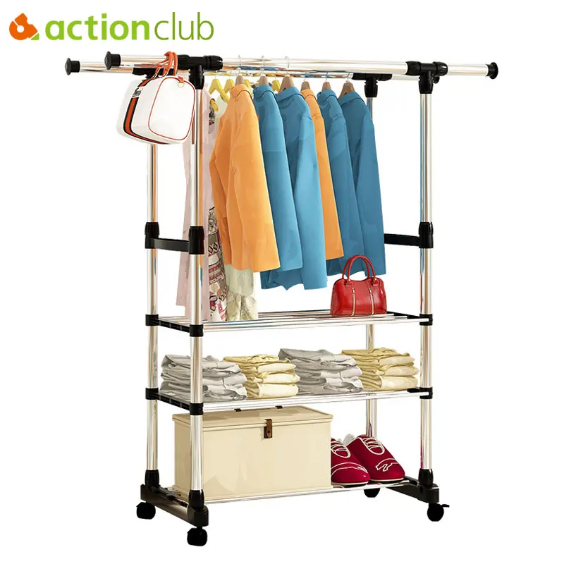 Double Folding Metal Coat Rack Clothes Rail Hanging Garment Dress Coat