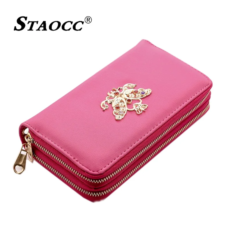

Luxury Diamonds Bow Double Zipper Big Wallet Women Leather Clutch Purse Phone Wallet Long Coin Purse Card Holder Female Wallets