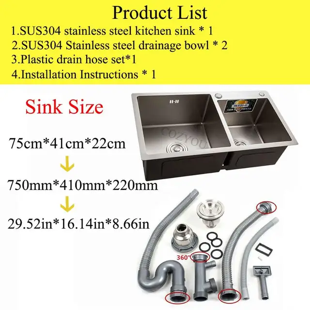 SUS304 stainless steel Kitchen Manual sink,Thickness 4mm, brushed