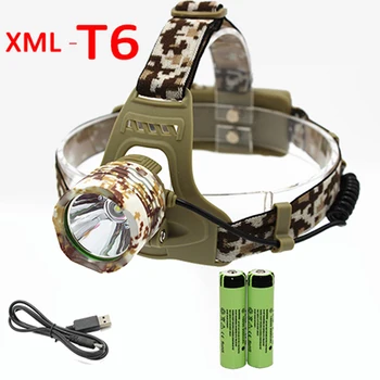 

3500Lumen XM-L T6 LED Camouflage Headlamp Headlight Head Torch camping Flash light +2x 18650 Battery+ Cable Charger