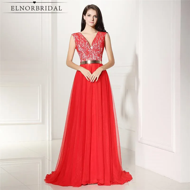 

Vinatge Red Lace Evening Dress Long 2020 Deep V Neck Event Party Dress A Line Cap Sleeve Robe De Soiree Formal Prom Gowns