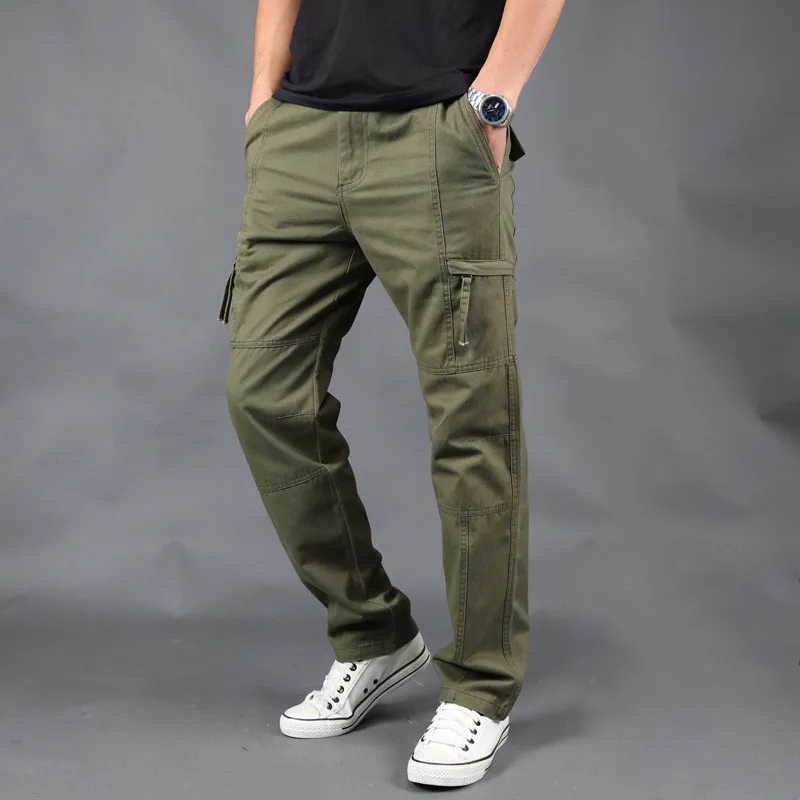 Мужские повседневные брюки весна лето мужские повседневные брюки мужские хлопковые брюки мужские многокарманные прямые брюки размер S-5XL - Цвет: Green