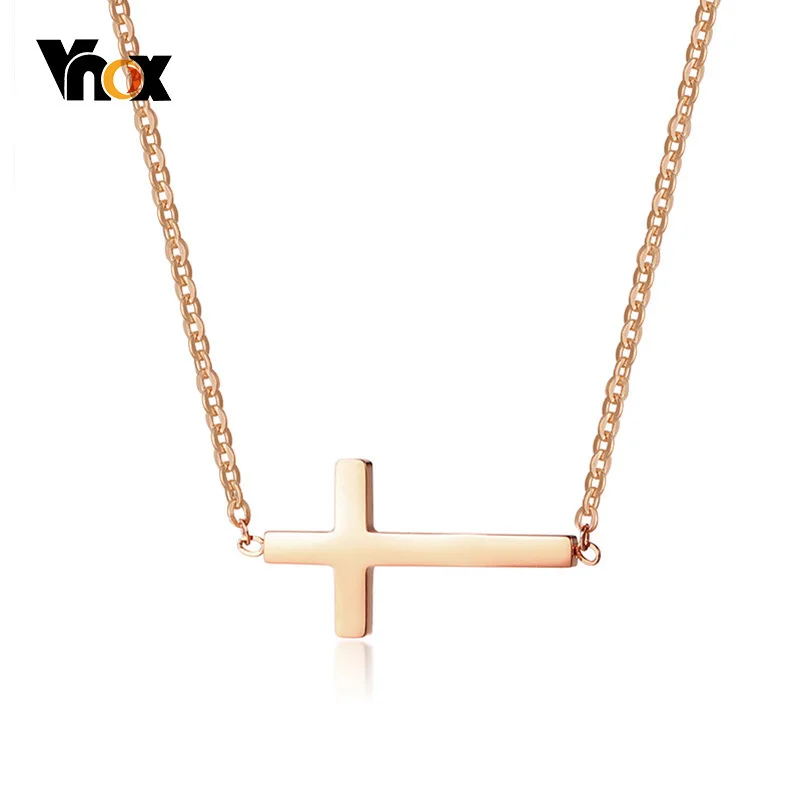

Vnox Sideways Cross Choker Necklace for Women Three Colors Stainless Steel Simple Small Cross Pendant for Women Girls Gifts