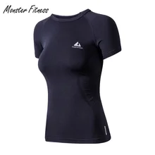 Monster фитнес Йога футболки топы для женщин Йога тренажерный зал компрессионная Женская Спортивная футболка бесшовная футболка с коротким рукавом Толстовка