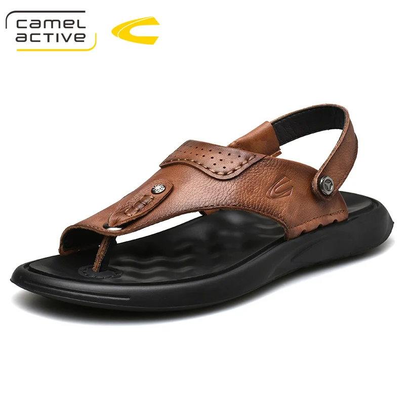 cáqui Macio De Sapatos Dos Marrom Genuíno Homens Texturizado Couro Active 2019 Confortáveis Camel Ocasional Sandálias Novo Elástico vBa7xqw0