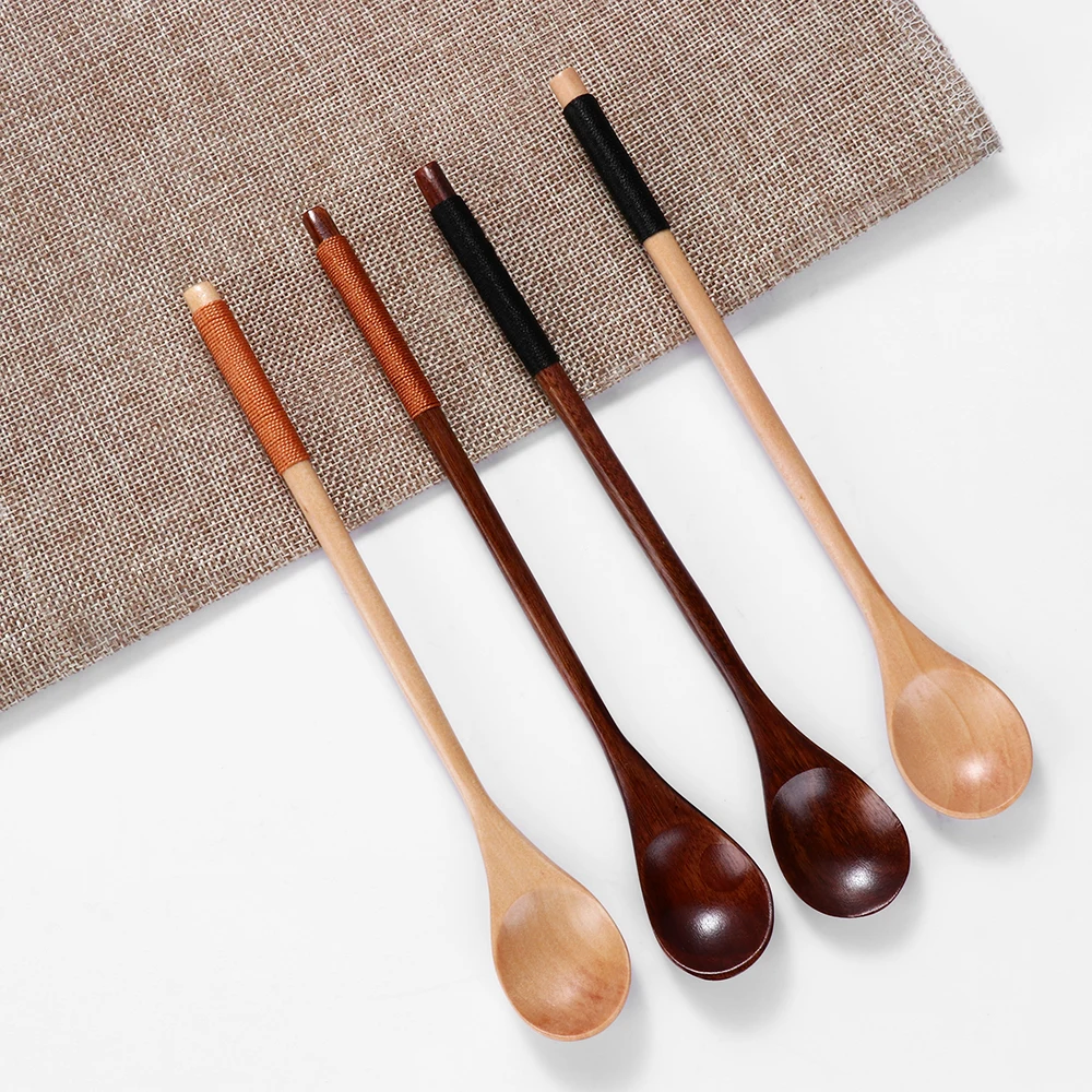 

1PC Wooden Spoons Large Long Handled Spoon Kids Spoon Wood Rice Soup Dessert Spoon Coffer Tea Mixing Tableware 20 X 3cm