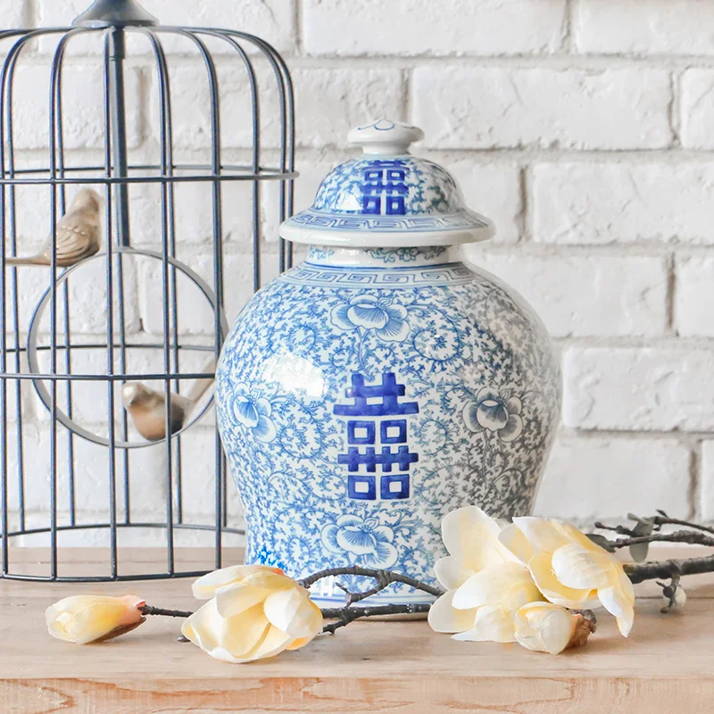 Jingdezhen Old Blue And White Ginger jar New Chinese temple jar Antique Study Wedding Decorations porcelain ceramic jar vase 4