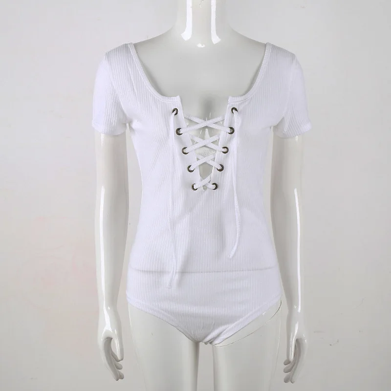 New arrived sexy Bodysuits women Short Sleeve Ribbons Bodycon Jumpsuits Bandage knitted Overalls winter clothes fall 2018