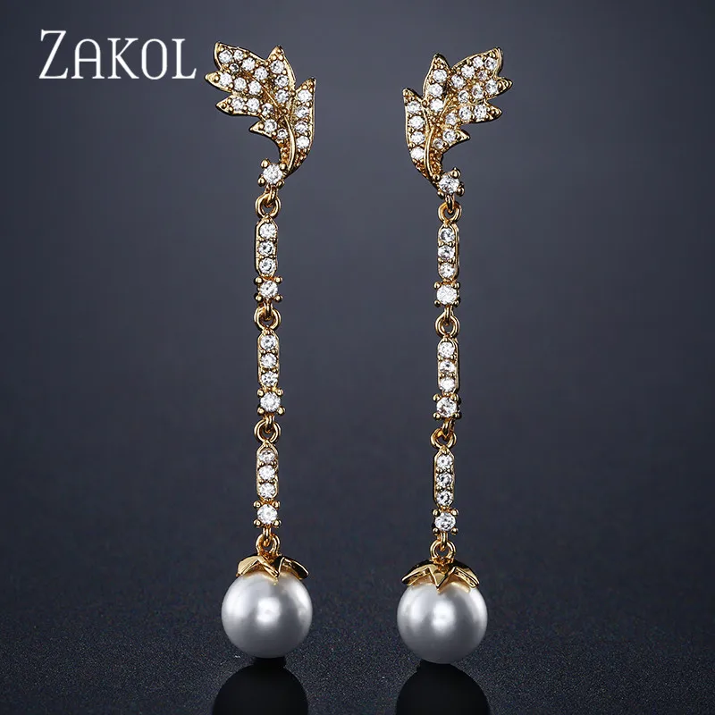 ZAKOL новинка модные блестящие длинные висячие серьги в виде листьев из