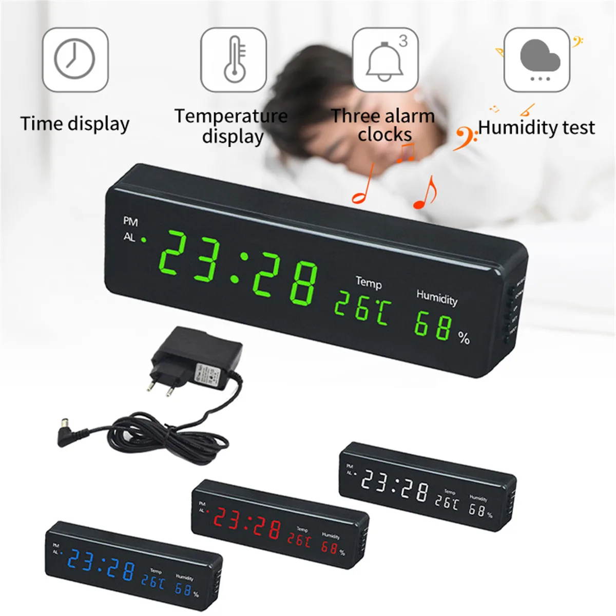 

Digital Wall Clock Big LED Time Calendar Temperature Humidity Display Desk Table Clocks Electronic LED Wall Watch Decor