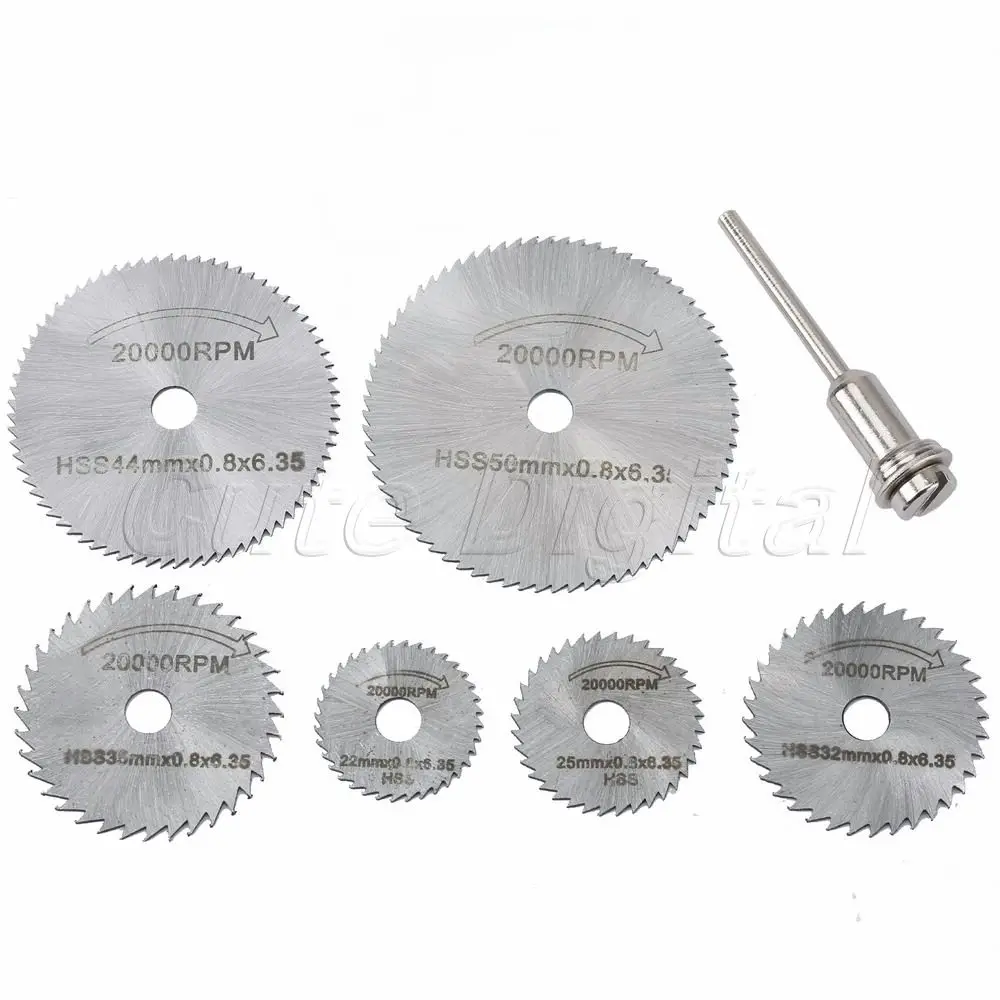 Good Quality 7Pcs HIGH SPEED STEEL Rotary Circular Saw Blades Cutoff Discs Mandrel Dremel Cutting Tool