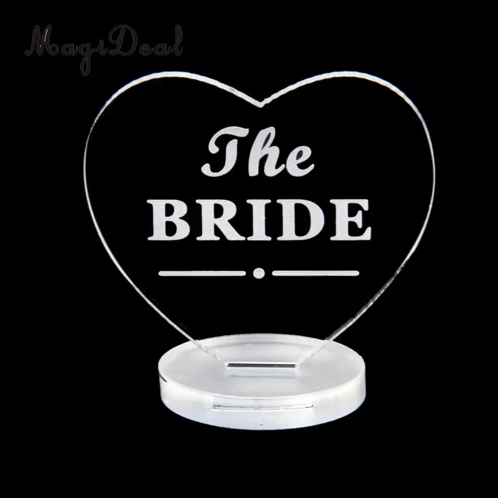 MagiDeal Clear Love Heart Wedding Table Centerpiece -The Bride/GroomMother/Father Name Plaque for Wedding Party Favor Supply 