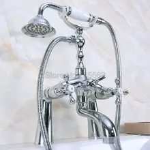 Chrome Bathroom Clawfoot Tub Faucet Mixer Tap w/ Handshower Cross Handles - Deck Mount  na122