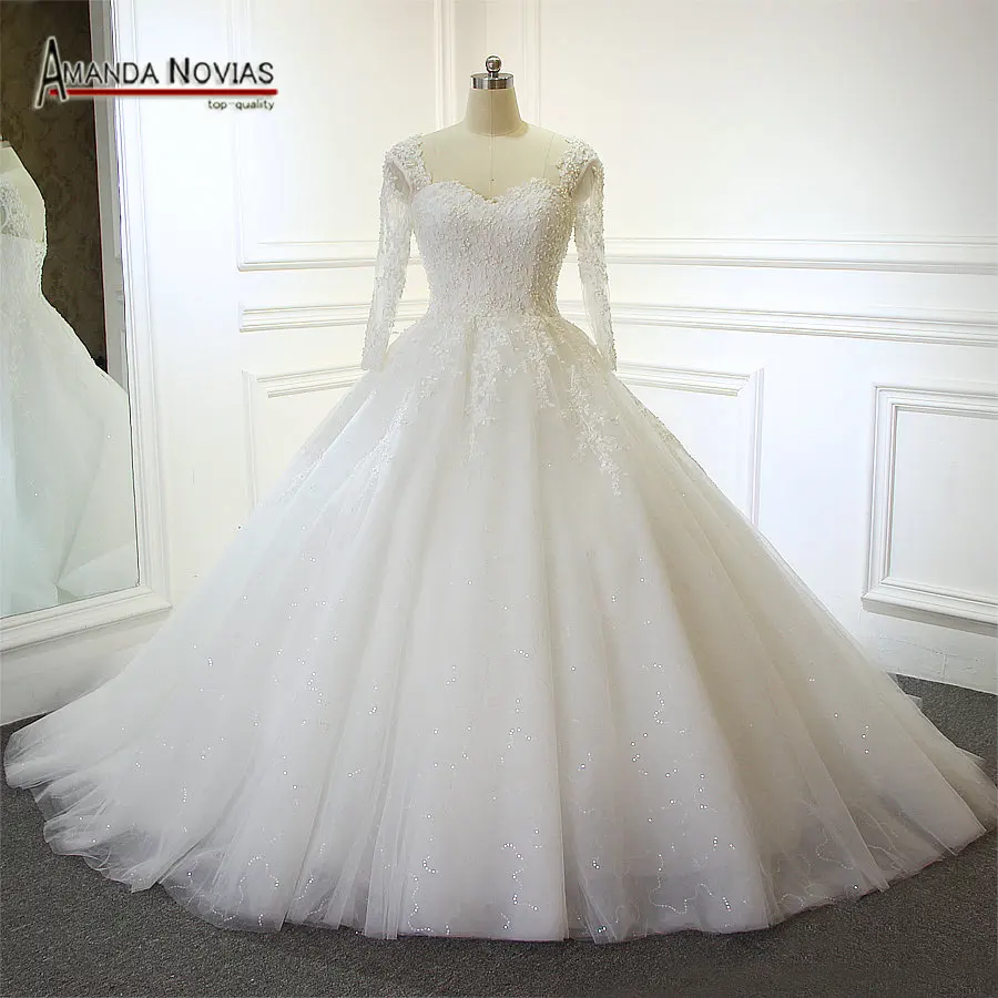 

Luxury Full Beading Arabic Wedding Dresses Dubai Straps Wedding Dress
