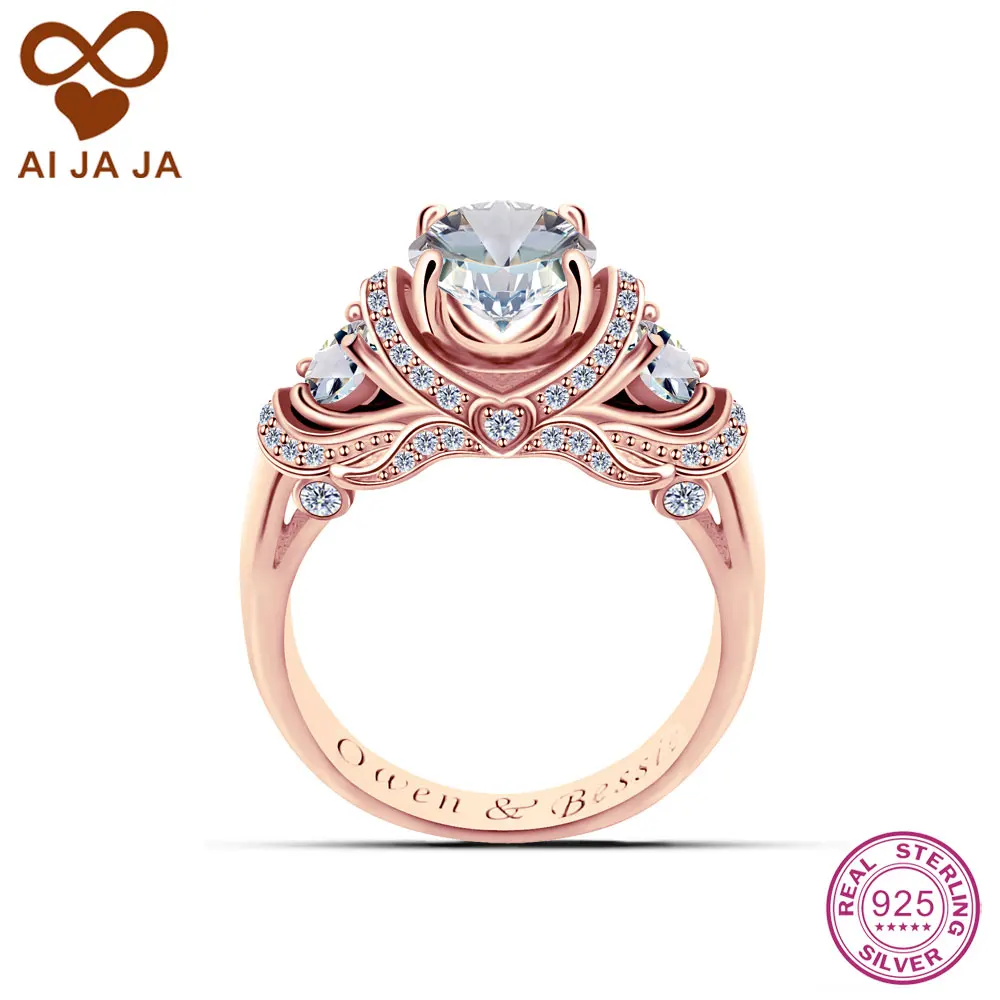 aijaja 925 sterling silver engraved wedding rings customized luxurious cz stones paved 126 carat cz - Customized Wedding Rings aijaja 925 sterling silver engraved wedding rings customized luxurious cz stones paved 126 carat cz - Customized Wedding Rings